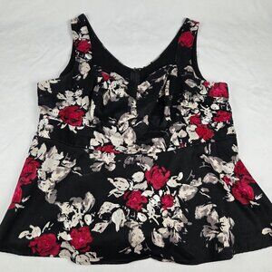 Torrid black red floral sateen peplum sleeveless top 2X